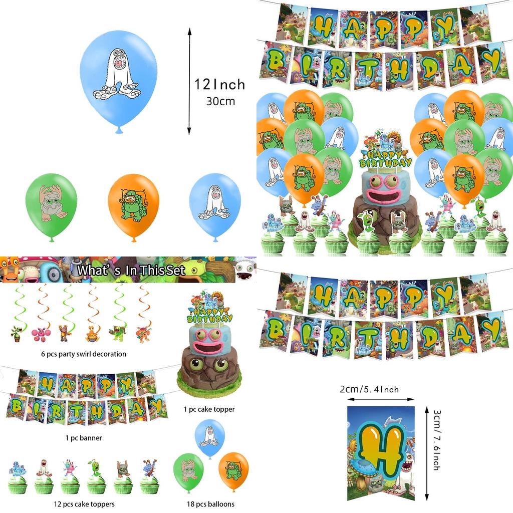 Monster Music Festival Party Banner Set With Balloons For Birthday Party Decorations