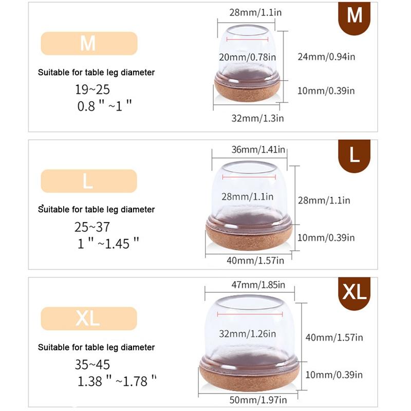 8pcs Chair Leg Covers Silicone Felt Bottom Anti-slip Table Legs Mats Elastic Soft Furniture Foot Protector Pads Floor Protection