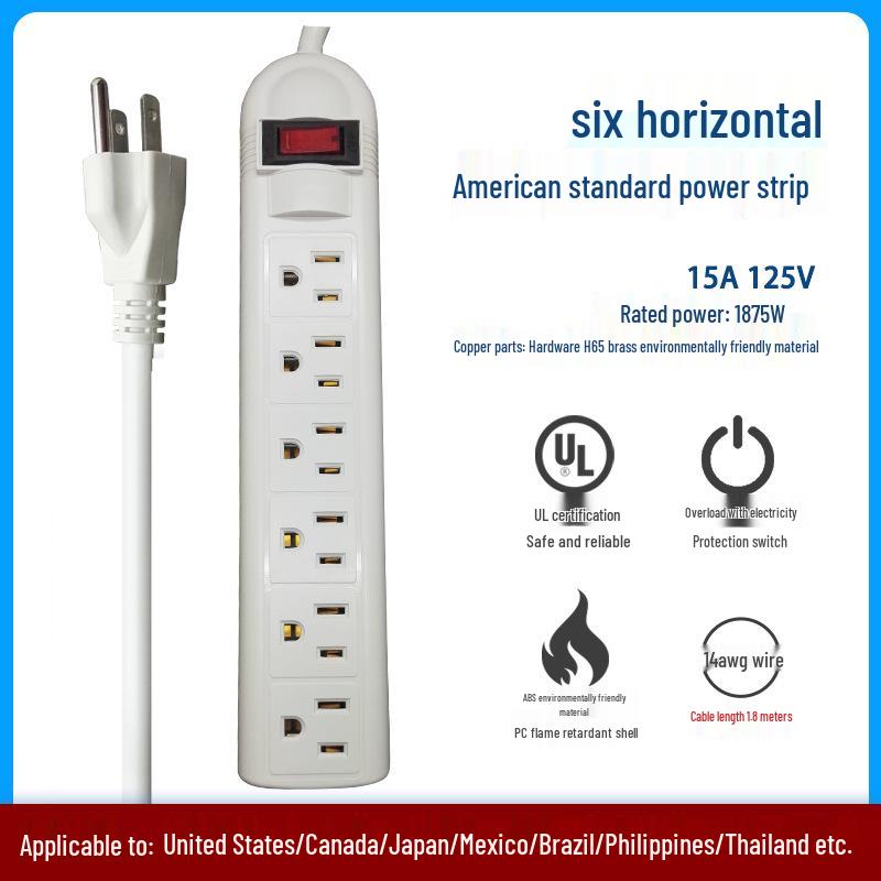 UL Certified 15A 110V Power Strip with US Plug and Overload Protection for Cross-border Use