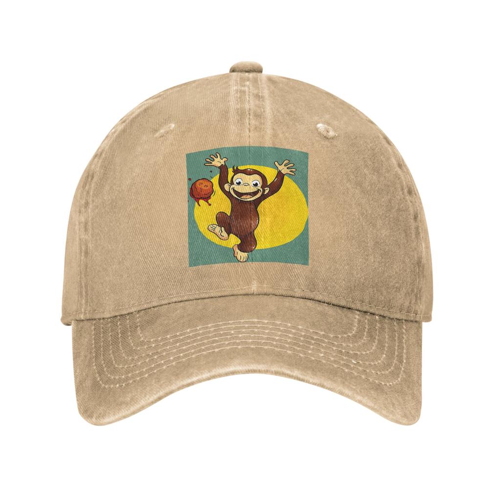 Curious George Monkey Happynes Denim Fabric Cap Casual Baseball Caps Adjustable Hat Summer Unisex Baseball Hats
