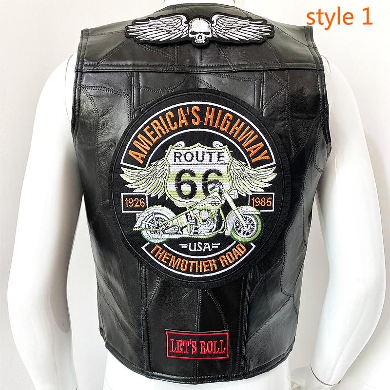 

Binding Vest leather Vest men s Motorcycle Shoulder four Season Cycling Clip Classic Embroidered Badge 6 pieces without elastic bands marked XXXXL