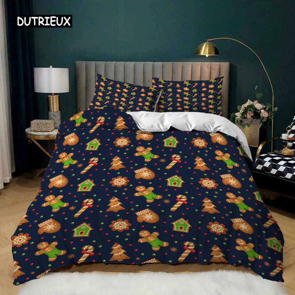 Christmas Duvet Cover Set King Size Christmas Stocking Bells Print Comforter Cover for Kids Girl Christmas Polyester Quilt Cover