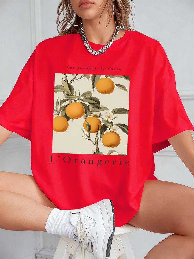 Fresh Oranges Fruits Print Short Sleeve TShirts Womens Summer Cotton Tee Shirts Loose ONeck Soft Tops Casual Womans Clothes