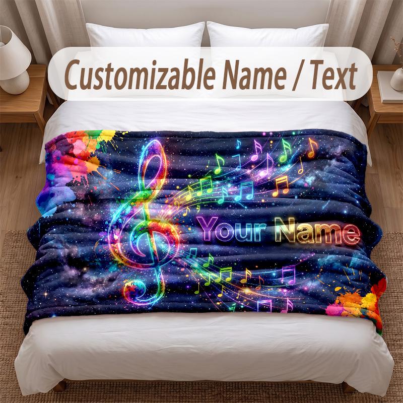 Music General Theme Soft Blanket Personalized Custom Name Text Print Warm Blanket Home Sofa Bedroom Decor