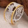 Ethnic Hand Carved Flower Women's Ring Two Color Metal Hollow Geometry Daily Wear Party Jewelry Anniversary Gift
