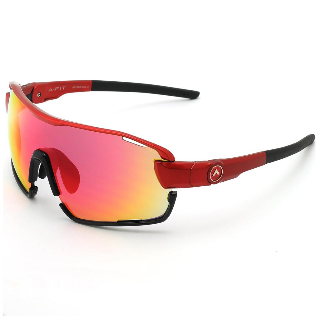 FIT MASTER Sports Perfect Fit for Ribbon Mirror A-Fit Men's Full-Rim Sunglasses, You, Red/Red Lens, AF-805-C2-RDRM-S