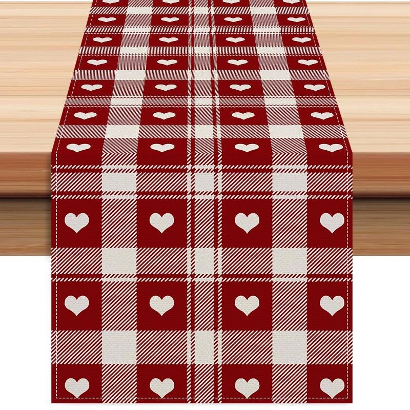 Valentine'S Day Table Flag Red Love Plaid Home Holiday Decoration Table Flag Tablecloth