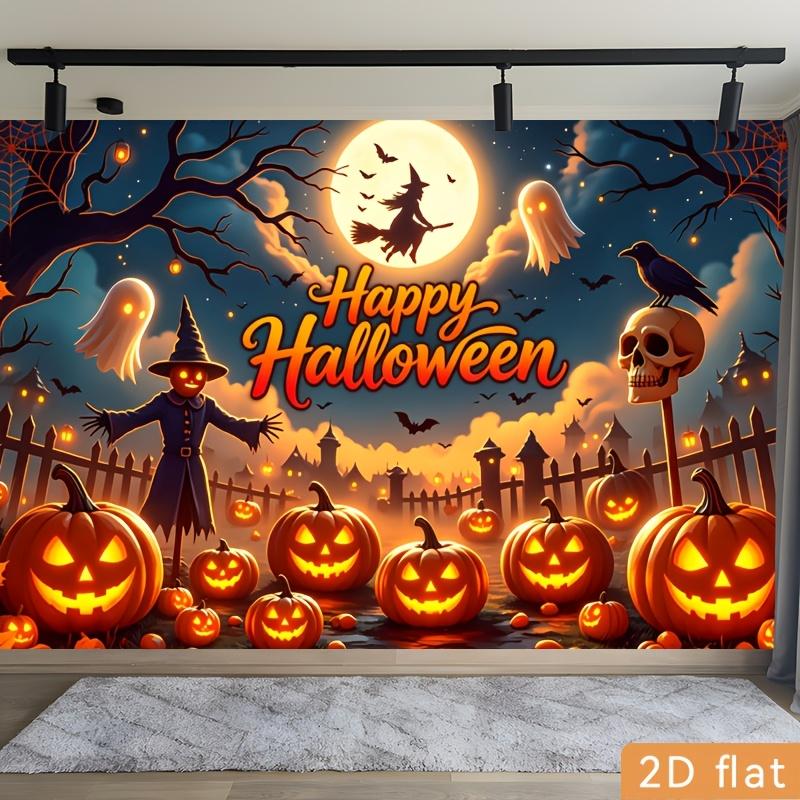 2D planar banner 1 piece of banner  Terrifying Farmer  Witch Ghost Pumpkin Halloween scene Background cloth