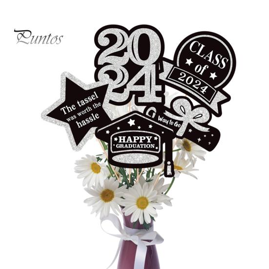 5Pcs/Set The Class of 2024 Glitter Graduation Centerpiece Sticks Set Table Vase Toppers Graduation Party Decor