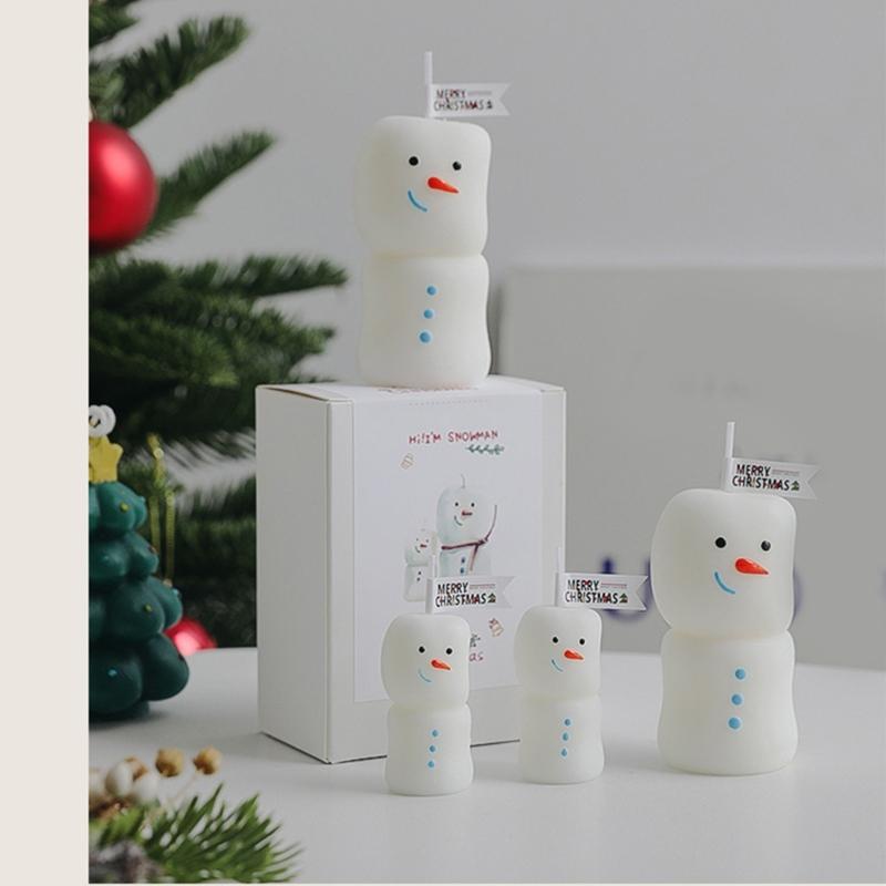 Holiday Snowman Candle Set 2Pcs Soybean Wax Blend Long Burning Festival Fragrances Decorative Storage Designs