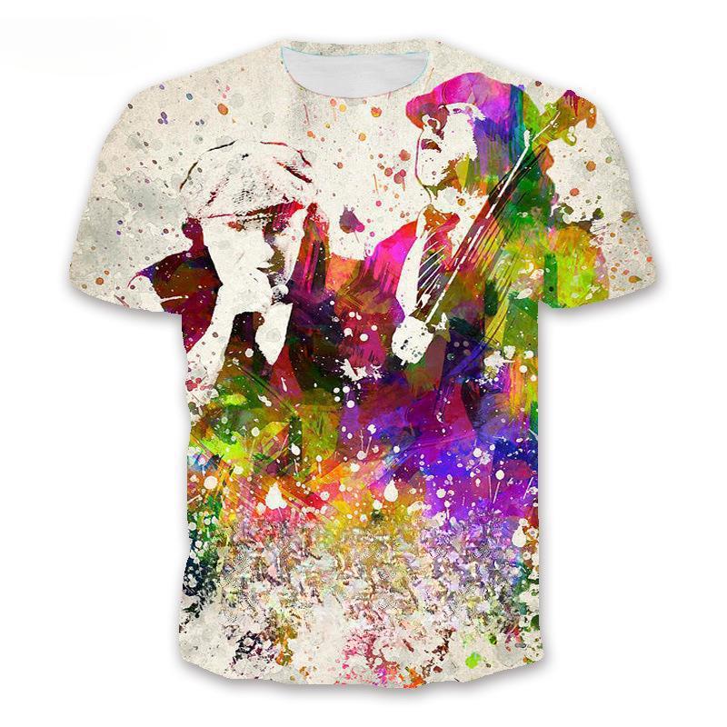 Fashion Men's Band Rock Personality Pop Short Sleeved Printed T-shirt Summer 3D T-shirt