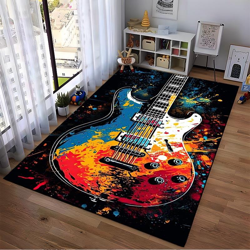 Colorful Electric Guitar Carpet with Abstract Paint Splash Design Suitable for Use As an Anti-slip for Living Room Bedroom Sofas
