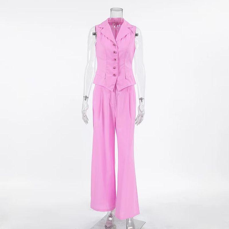 

European and American New Sleeveless Vest Top Wide Leg Pants Two-Piece Tank Top Wide Leg Pants Set Pink S