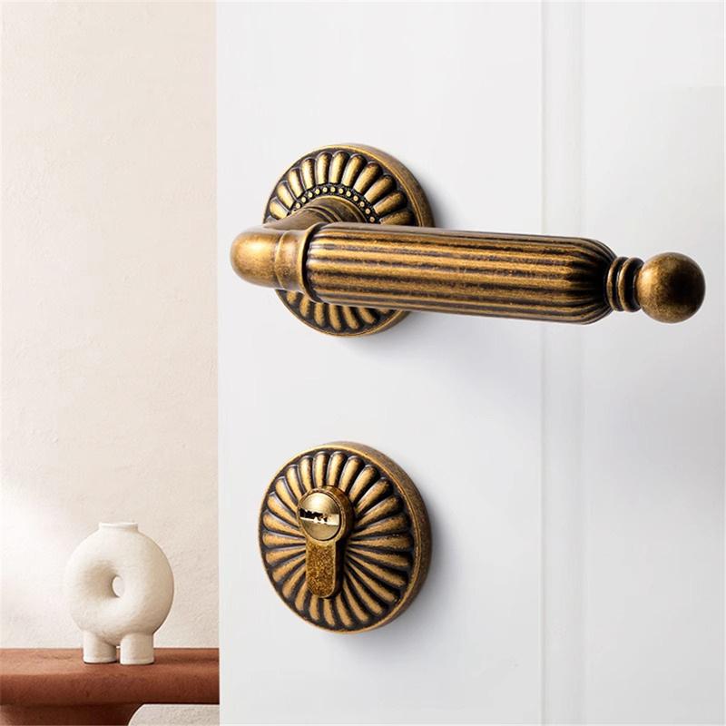 Luxury French Sunflower Yellow Bronze Bedroom Door Lock Indoor Door Handle Silent Split Lock Retro American Wooden Door Lock