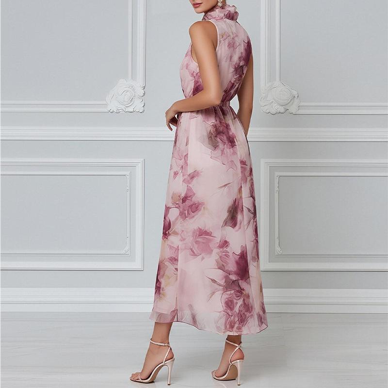 1116 summer European and American women's clothing, rose-printed waist dress, casual vacation lace dress