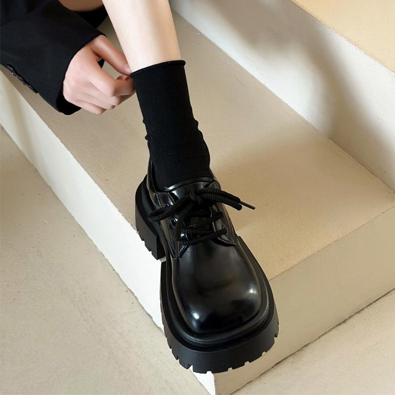Big head lace-up small leather shoes women's 2025 spring new platform versatile British college style retro jk loafer single shoes