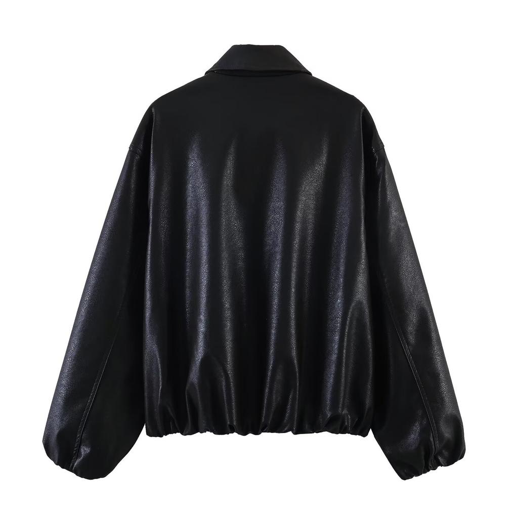 European and American style French women's clothing fashion versatile temperament casual design sense two-color jacket leat