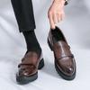 Fashion New British Mens Casual Shoes Luxury Brand Thick Soles Outdoor Work Shoes High Height Loafers Comfy Leather Dress Shoes Mocassin