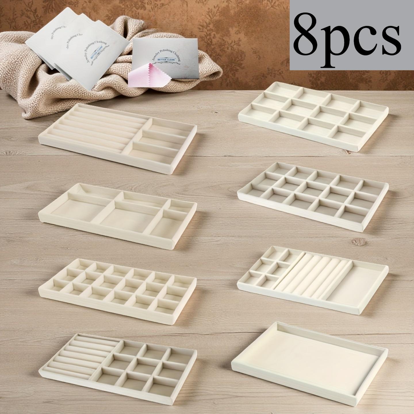 

8pcs Jewelry Display Tray - Swan Lake Lined Multi-Compartment Storage Box,For Rings,Necklaces,Stackable Earring Necklace Ring
