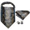 Hi-Tie Men Business Cravat Silk Ascot Scarves Paisley Tie Set for Men handkerchief Cufflinks Set