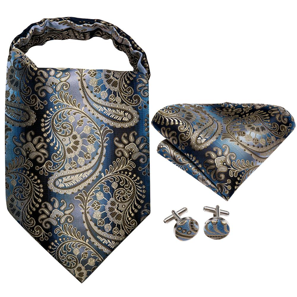 Hi-Tie Men Business Cravat Silk Ascot Scarves Paisley Tie Set for Men handkerchief Cufflinks Set