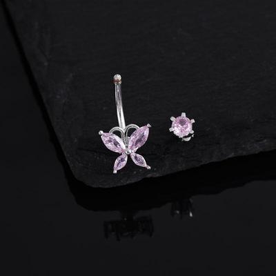 Y2K Pink Butterfly Shiny Zircon Belly Button Rings Anti-allergic Navel Piercing Jewelry for Club Night Out