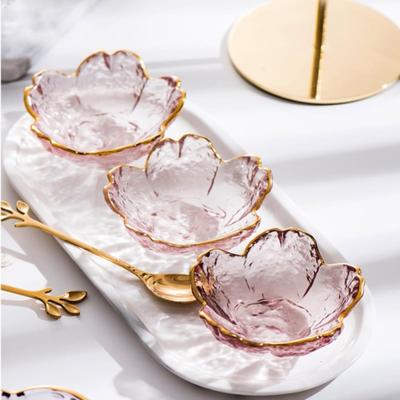 Piccolo Piatto di Vetro Intarsio Oro Ciotola di Vetro per Salse Piatto per Condimenti Ciotola per Insalata di Frutta