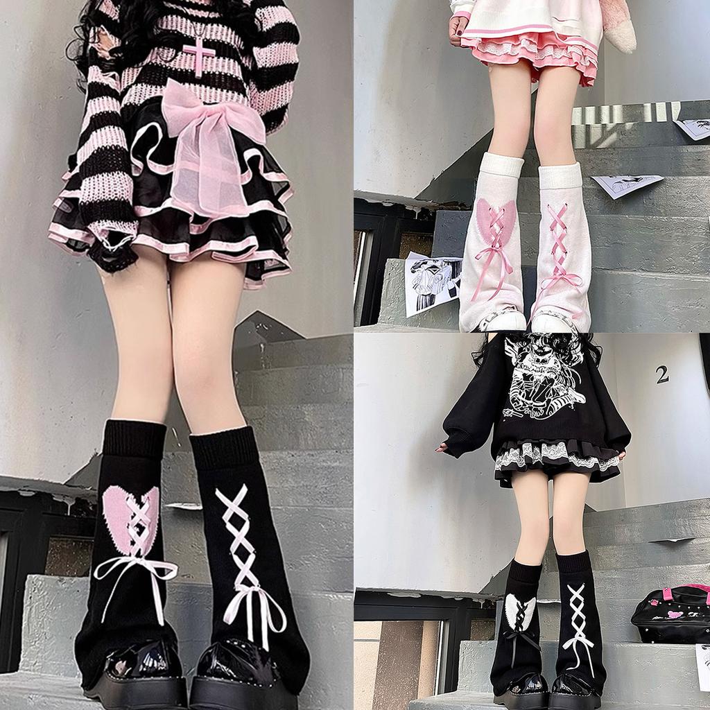 Womens Student Subculture-Wear Solid Color Bandage Bows Cute Sweet Legwear Long Winter Daily Sock for School Office