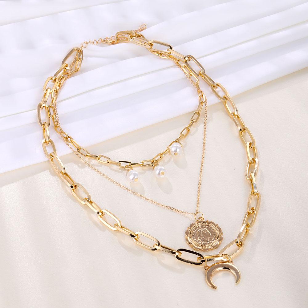 Multilayer Moon Pendant Necklace Set Women's Elegant Necklace Fashion Jewelry Gift