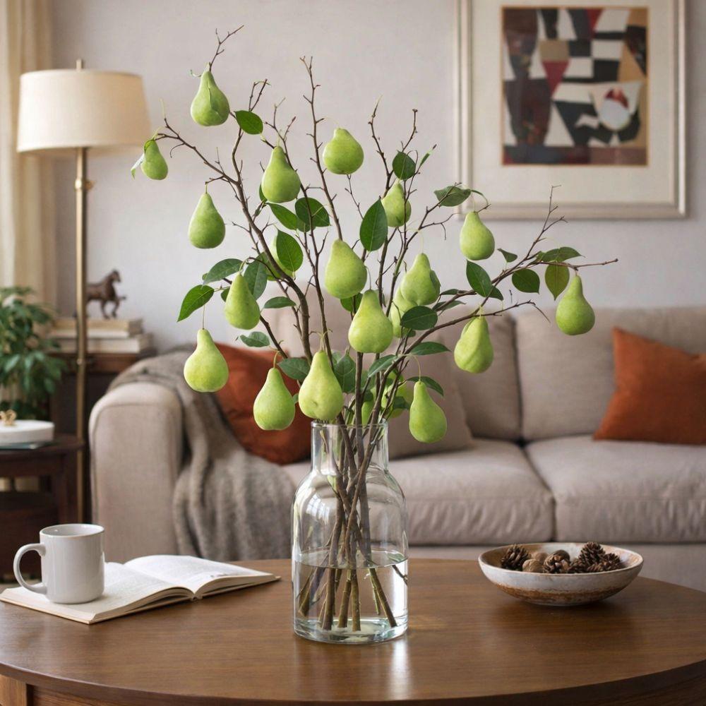 5 Heads Artificial Fig Branch Plastic with Leaves Simulated Fruits Handmade Exquisite Flower Arrangement Balcony Decoration