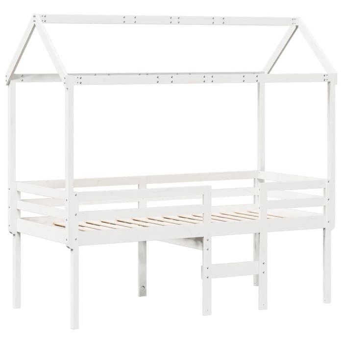 VidaXL Lit haut avec toit blanc 90x200 cm bois de pin massif, lit, cadre de lit, lit mezzanine, meuble de chambre à coucher, 3282133