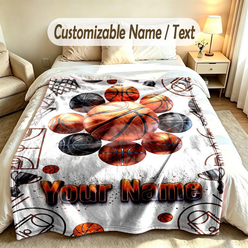 Basketball Theme Custom Blanket Personalized Name & Text Customized Soft Warm Throw Blanket Home Decor