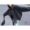 Women S Black Short Long Sleeve Baseball Faux Leather Jacket