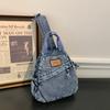 Stor Kapacitet Denim Ryggsäck Multifunktionell Bröstväska Dam Axel Crossbody Väska