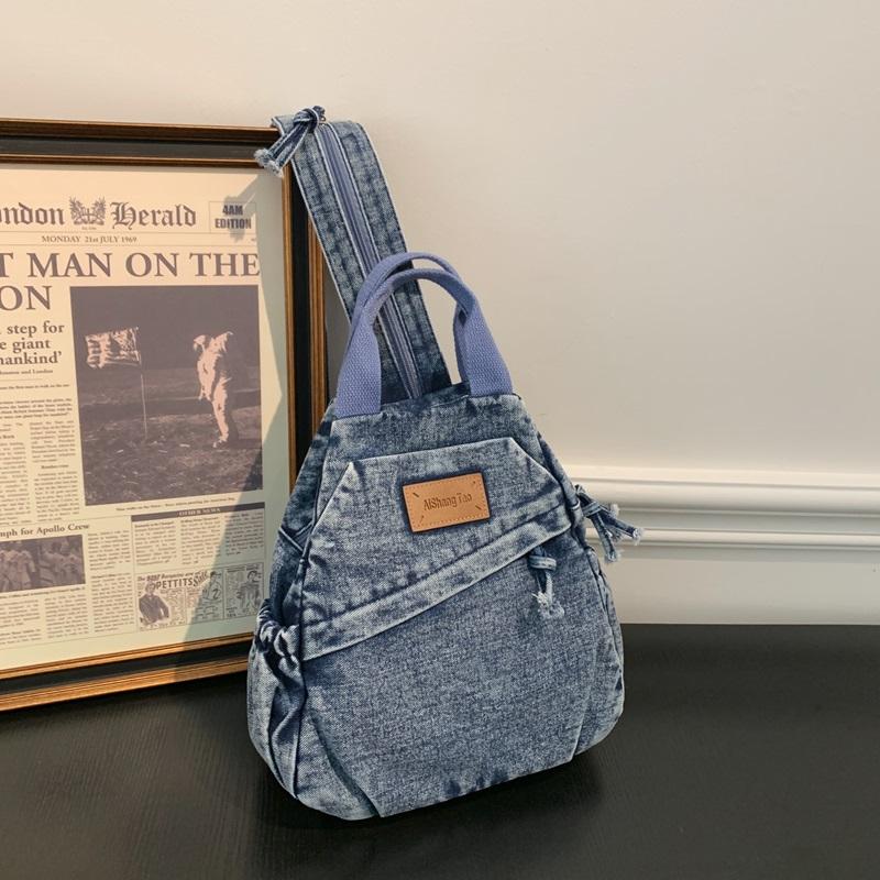 Stor Kapacitet Denim Ryggsäck Multifunktionell Bröstväska Dam Axel Crossbody Väska