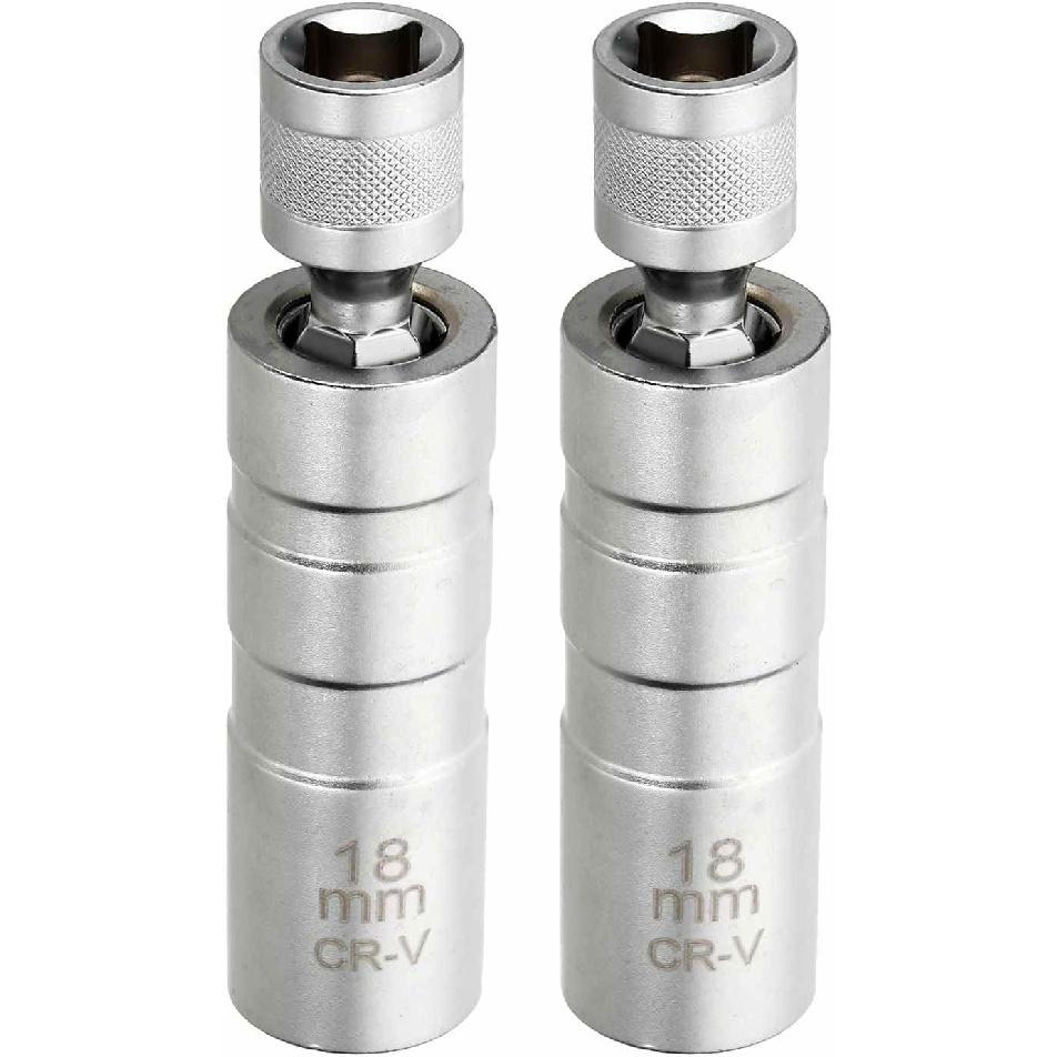 HARFINGTON 2pcs Spark Plug Socket Set 3/8" Drive 18mm Swivel Magnetic 12 Point Thin Wall Spark Plug Socket with 360 Degree Swivel CR-V Steel, Silver