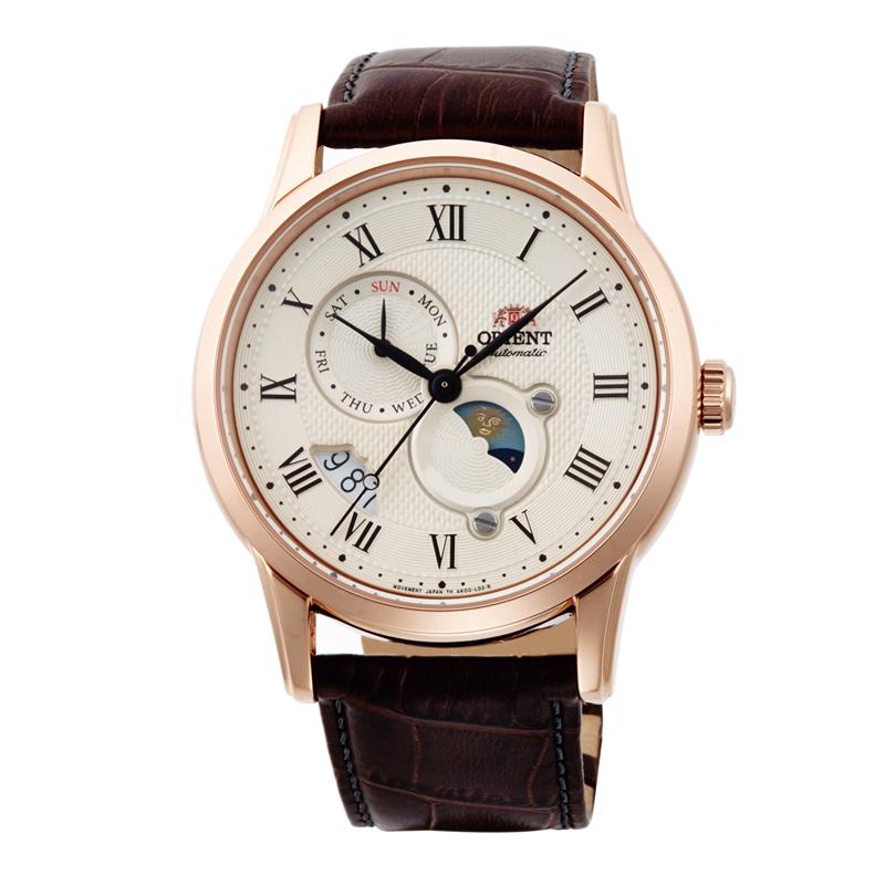 

Оригинальные Orient Mechanical Man Watch, Японские деловые наручные часы Солнце и Луна 3D циферблат Прозрачная задняя крышка Сапфировое стекло LUXU