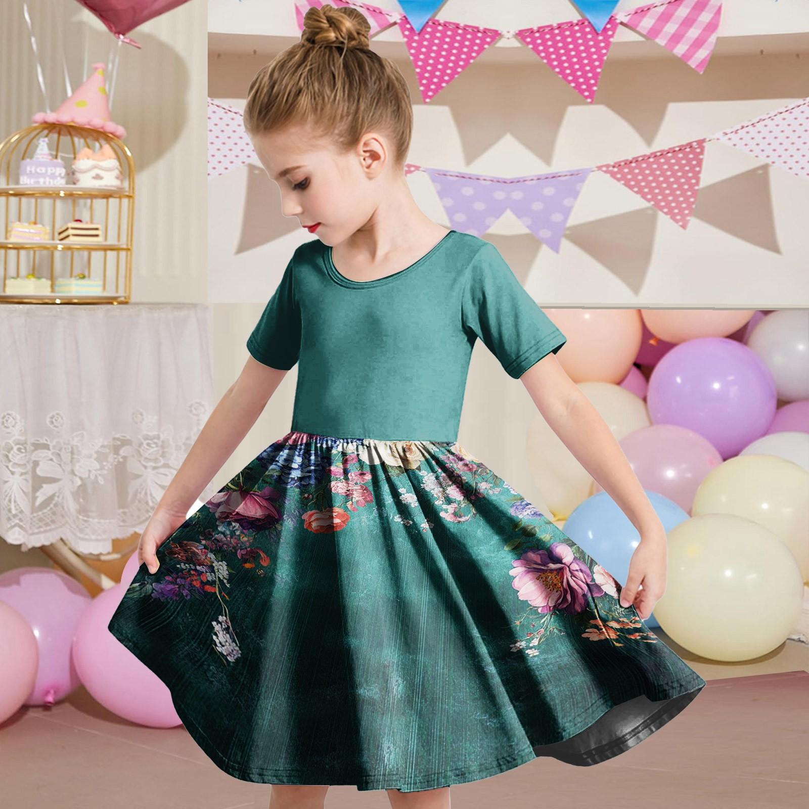 

Летнее платье для девочек, платье для малышей, однотонное повседневное платье-футболка с коротким рукавом А-силуэта 150 зелёный