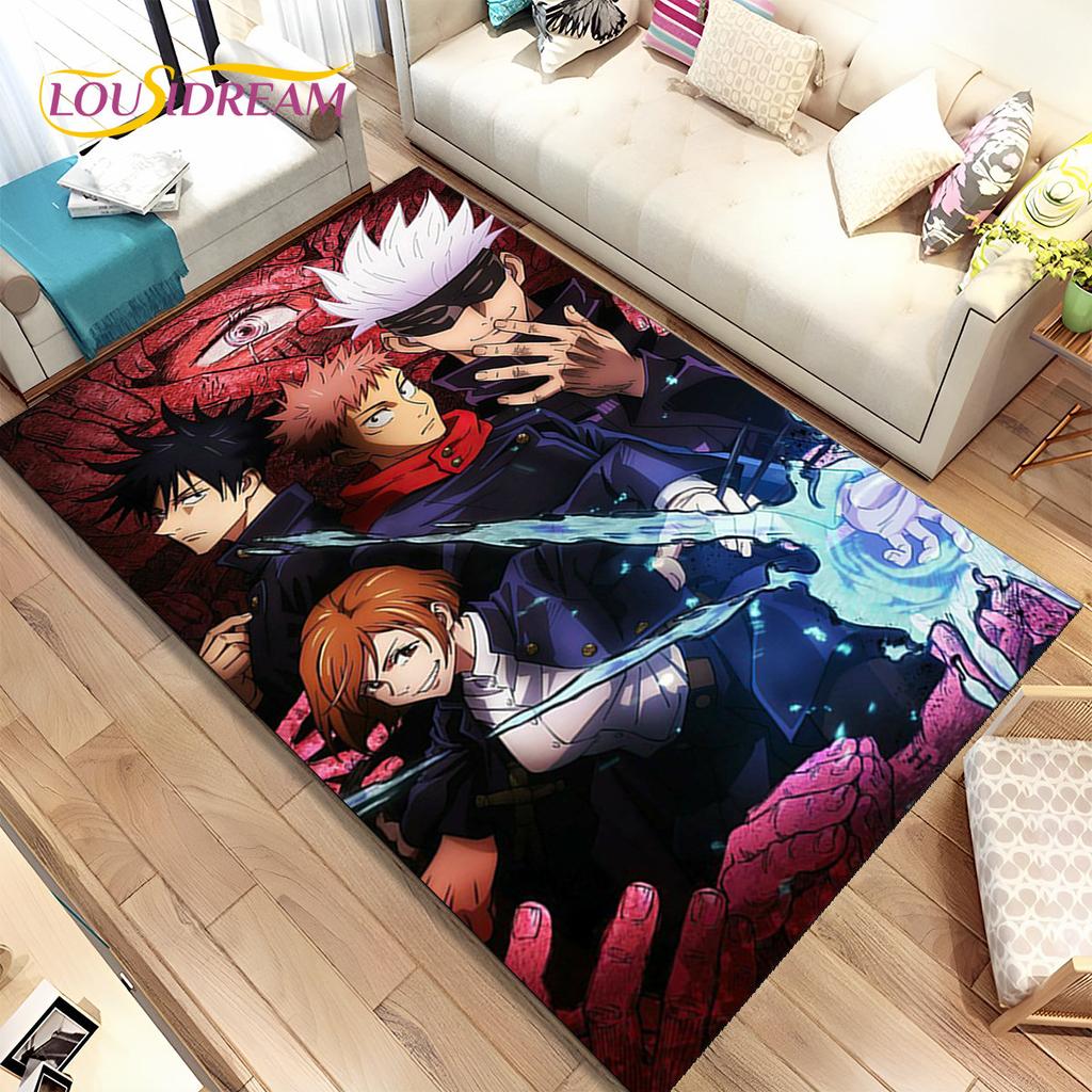 Tappeto Area Cartoon Anime Jujutsu Kaisen Grande, Tappeto per Soggiorno Camera da Letto Divano Zerbino Decorazione, Tappetino Antiscivolo per Bambini