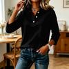 Women's Casual 3/4 Sleeve Patchwork Solid Color Polo Shirt Button Down Collar Lightweight Top