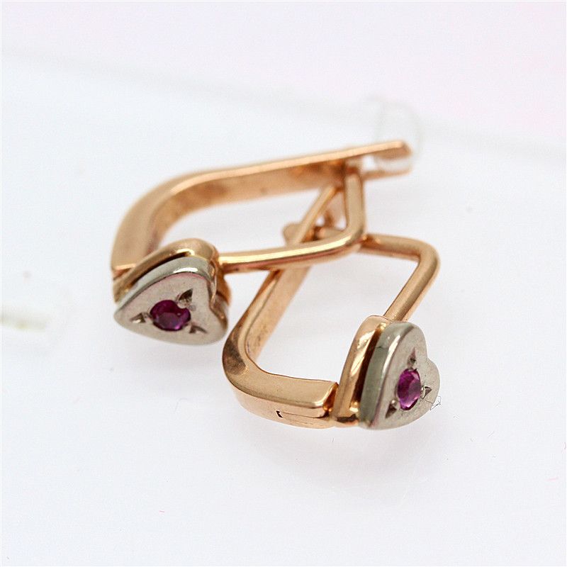 Exquisite Pure Russian 585 Purple Gold Inlaid Peach Heart Red Stone Earrings Women S Versatile Niche Rose Gold Plated Earrings