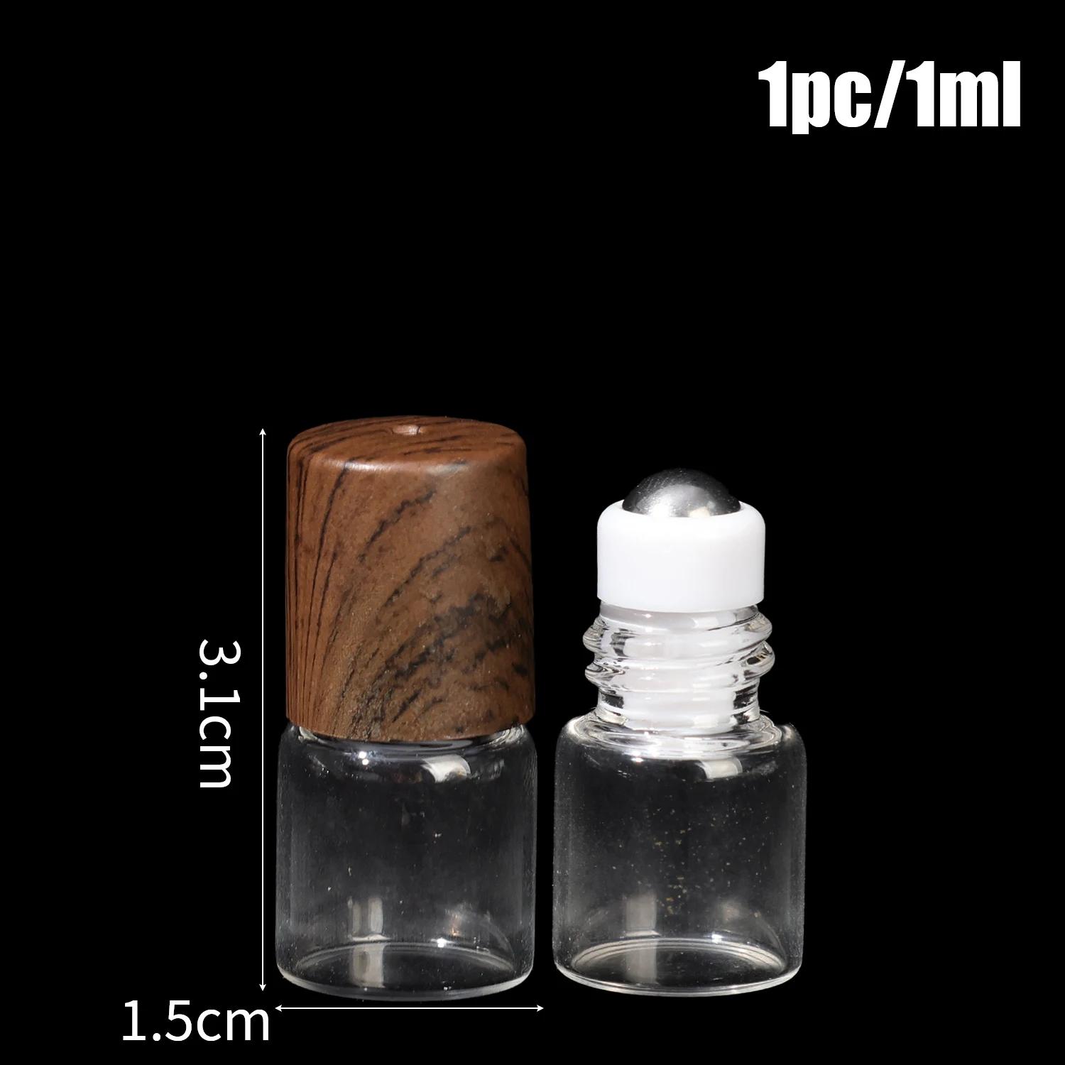 

Mini Glass Essential Oil Roller Bottles Empty Cosmetic Container Roll on Refillable Bottle Refillable Wood Lid Tool 1/2/3/5ml