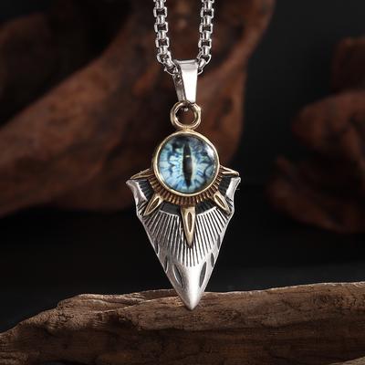 Pendentif Collier Rétro Gothique Œil Bleu Maléfique Protection pour Hommes Garçons Motards Amulettes Bijoux Punk Cadeaux
