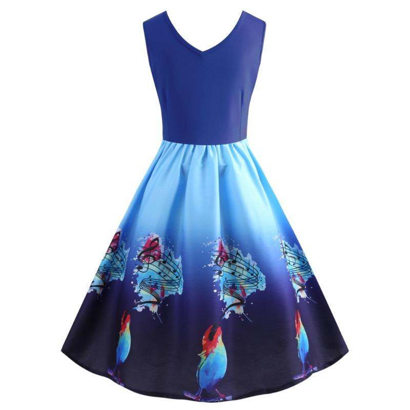 Big swing dress hot sale v-neck sleeveless gradual change printed tutu