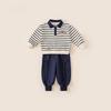 Boys Striped Cotton Kids Sweater Pants Set With Letter Cartoon Prints For Autumn Playtime