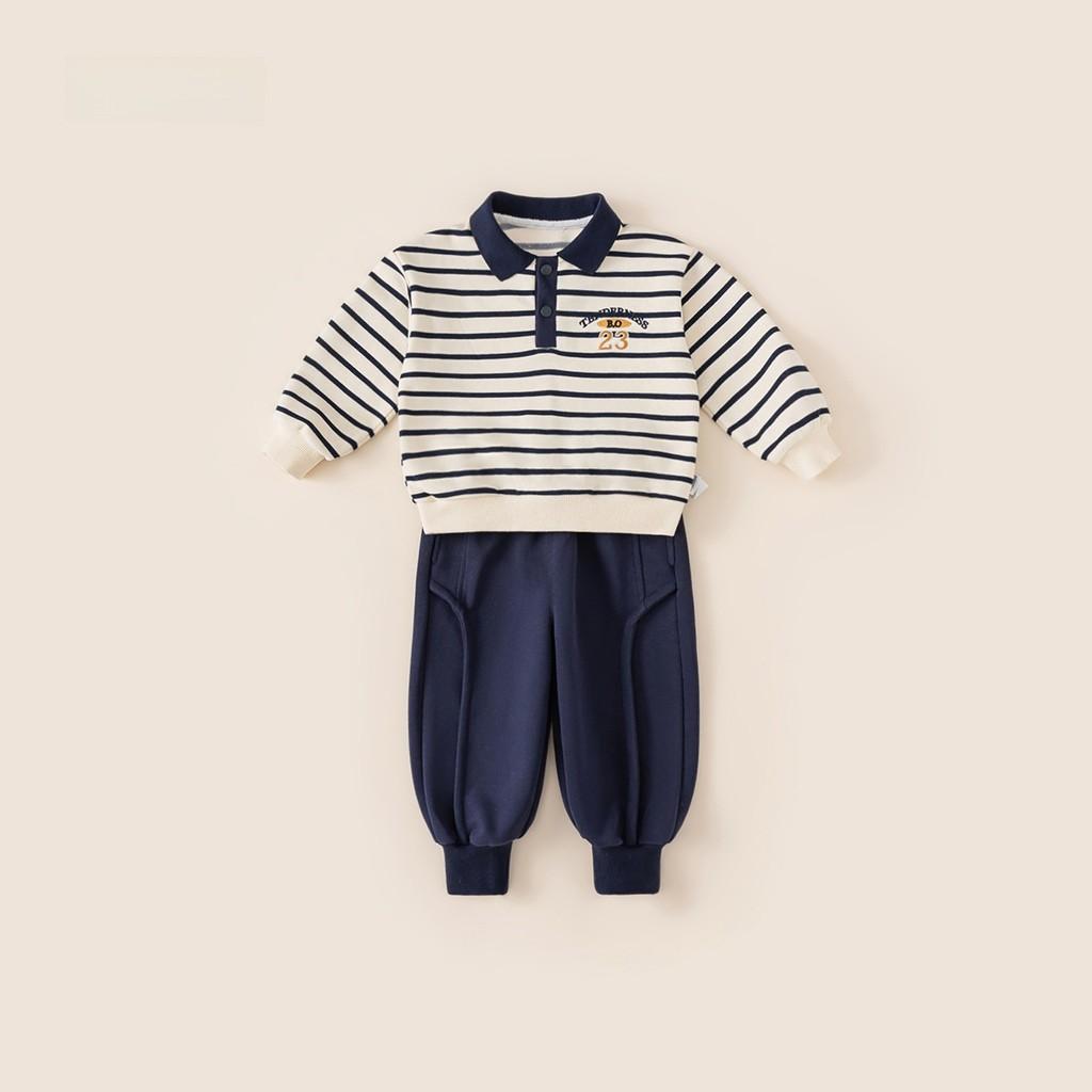 Boys Striped Cotton Kids Sweater Pants Set With Letter Cartoon Prints For Autumn Playtime