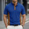 Mens Casual Color Block Ribbed Henley Collar Short Sleeve Polo Shirt