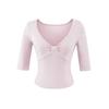 V-neck Medium-sleeved T-shirt Women's Summer New American Spice Girl Style Solid Color Design Slim-fitting Short Bottoming Top