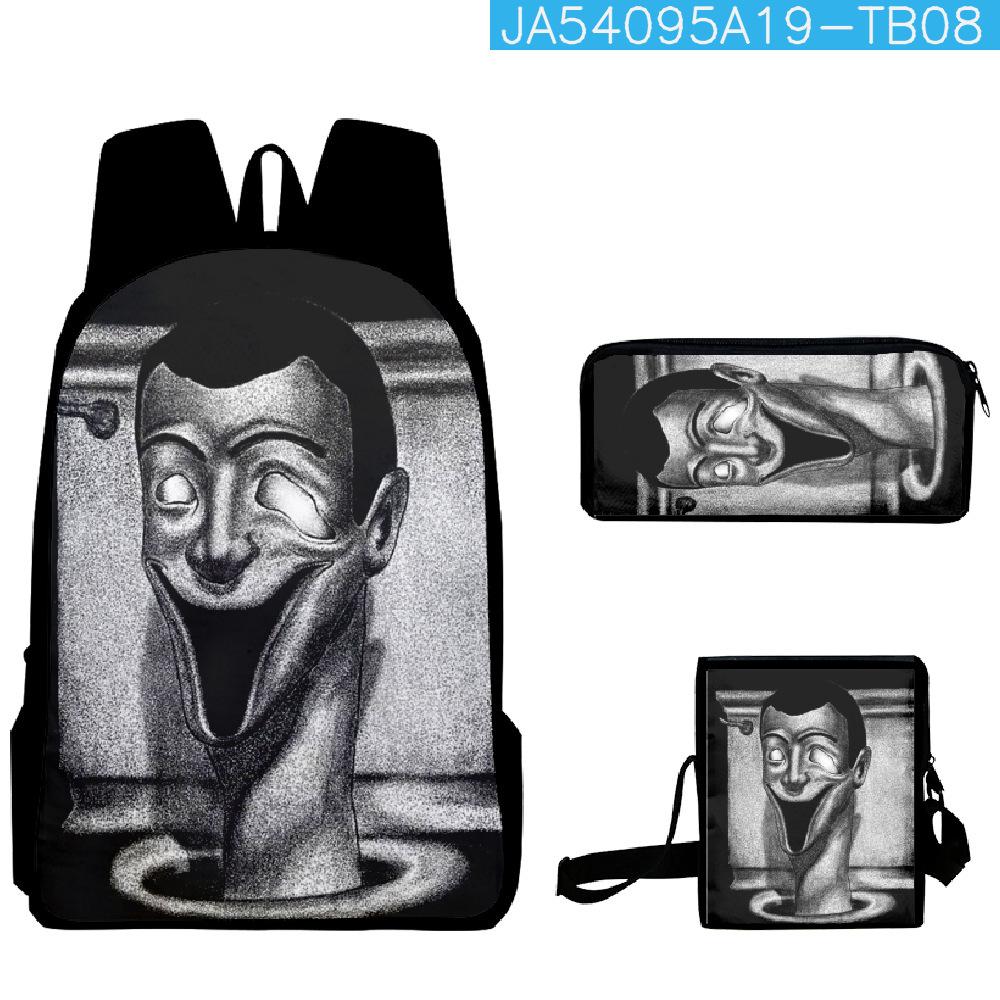 Skibidi Toilet Man Spoof Schoolbag Primary And Secondary School Backpack Satchel Pencil Bag Backpack Three-Piece Set