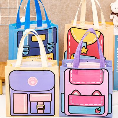 Dopamine Color Schoolbag Pattern Non-woven Packaging Bag With Handle Candy Snack Food Book Clothes Storage Bag Student Supplies